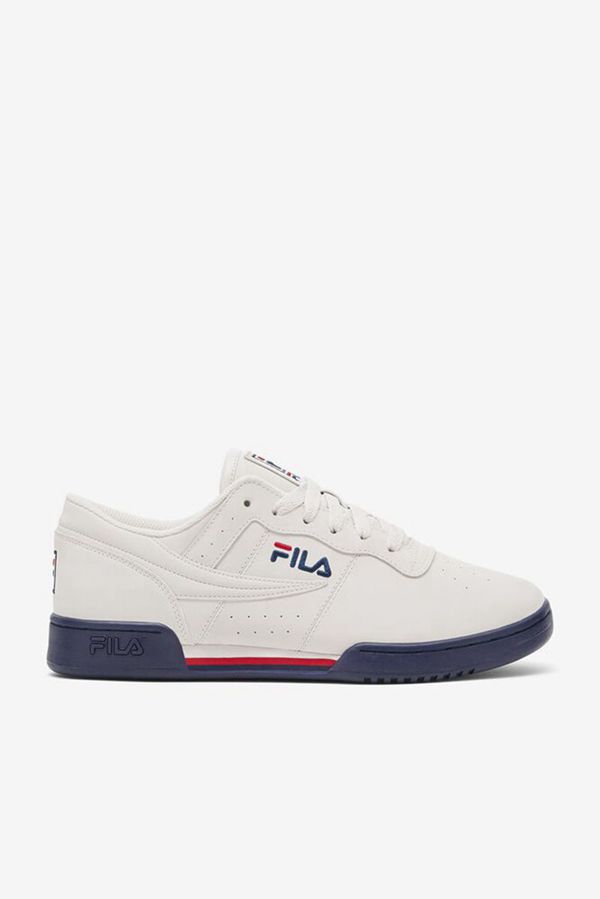 Fila Original Fitness Red Leather Men's Tennis Shoes - White/Navy/Red,NZ 402-79614